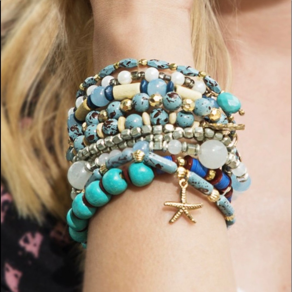 Multi Beaded Natural Stone Layered Bracelet